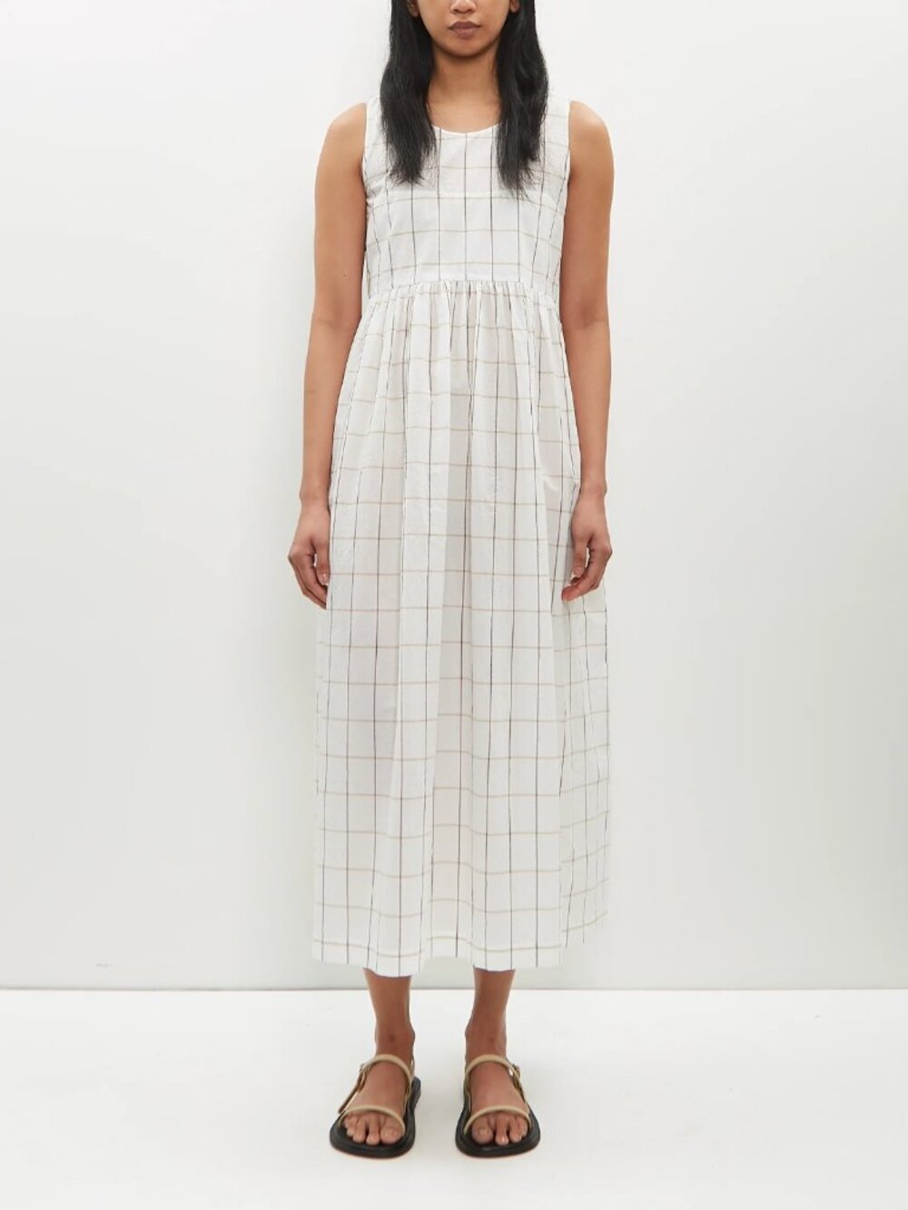 Sara Lanzi Sleeveless Windowpane Cotton Dress in White, size Med (fits like Sm - Picture 1 of 9